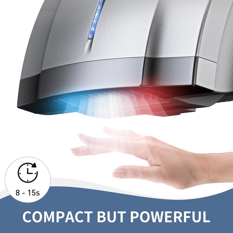 PLUSSEN Hand Dryer 110V Compact Commercial Hand Dryer Automatic Electric Air Dryers with Warm n Cold Air Switch for Home or Commercial Bathrooms, 3Pin Plug in Version - Image 2